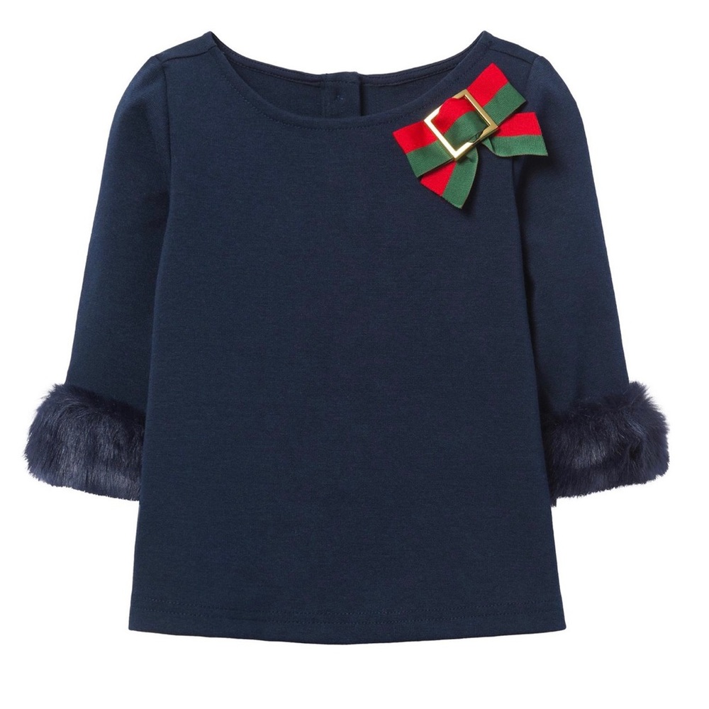 Janie and Jack navy faux fur 3/4 sleeve Size 5